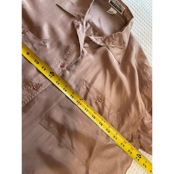 VTG Marnie West 100% Silk Button Up Tan/ Brown Minimalist Blouse Large - Picture 8 of 12